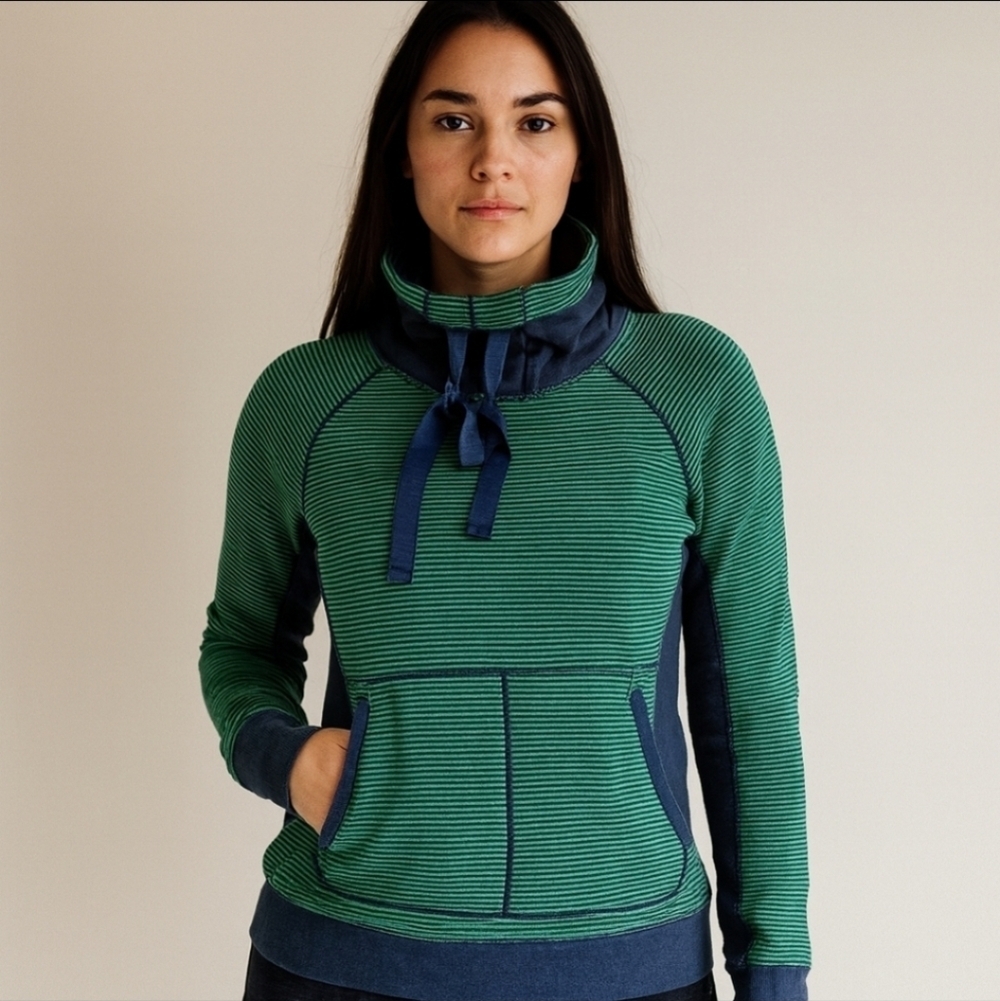 Lululemon Avenue Pullover Funnel Neck Sweatshirt Green Stripe Inkwell Size 4